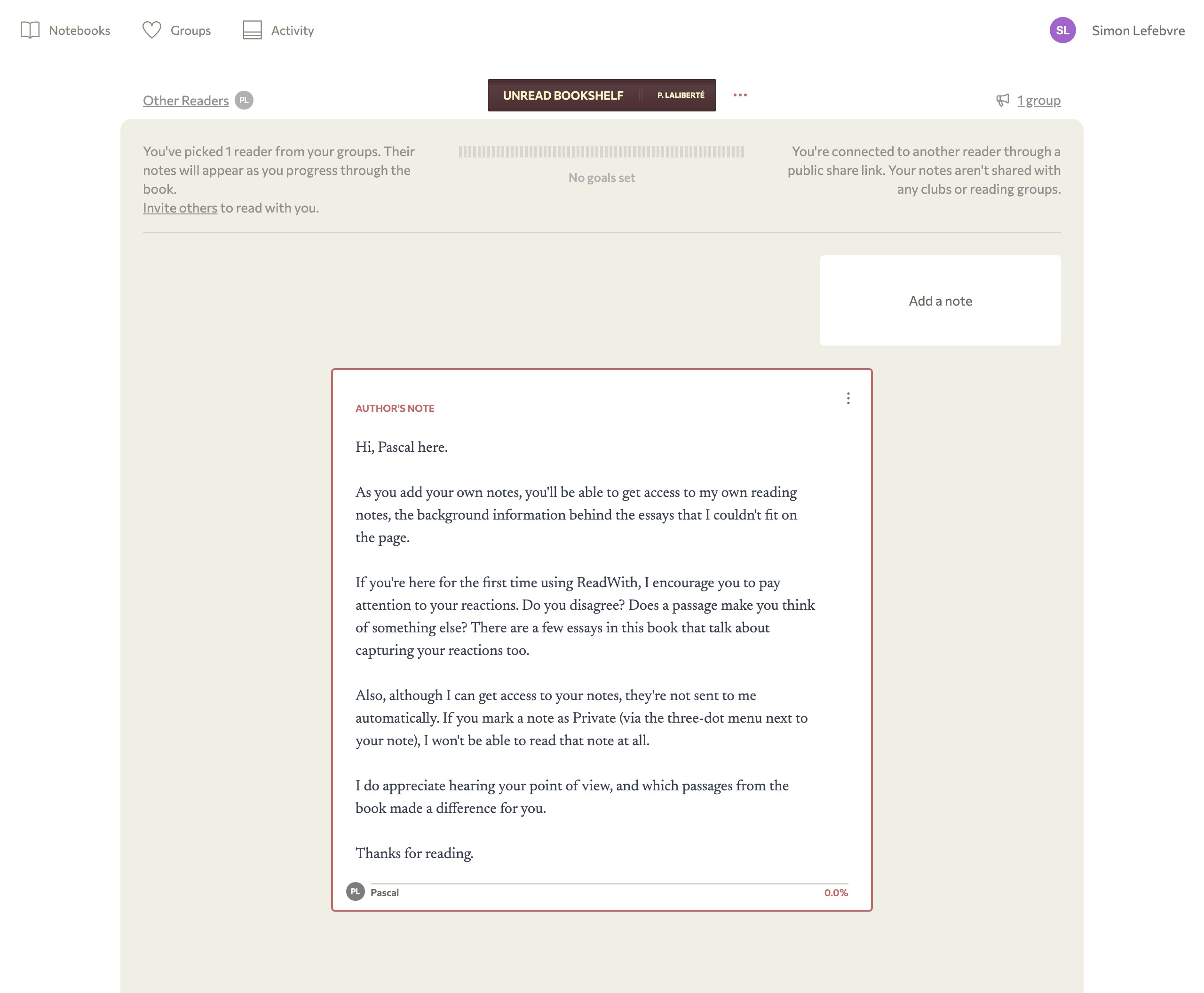 ReadWith reading thread on desktop showing shared notes